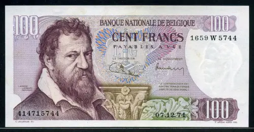Belgian 100 Franc Banknote (Lambert Lombard) Front Issued 1975 accepted for exchange