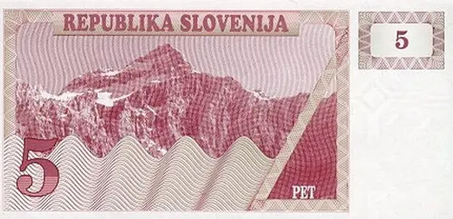 Slovenia 5 Tolar Banknote Front Issued 1990 Accepted For Exchange