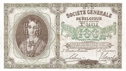 Belgian 100 Franc Banknote (Societe Generale) Front Issued 1914 accepted for exchange