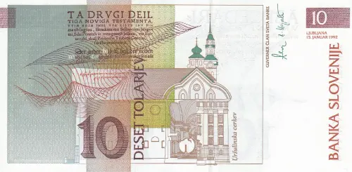 Slovenia 10 Tolar Banknote Front Issued 1992 Accepted For Exchange