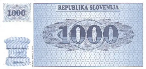 Slovenia 1000 Tolar Banknote Front Issued 1991 Accepted For Exchange