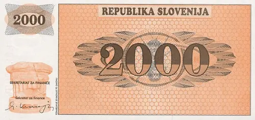 Slovenia 2000 Tolar Banknote Front Issued 1991 Accepted For Exchange