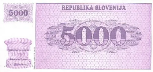 Slovenia 5000 Tolar Banknote Front Issued 1992 Accepted For Exchange