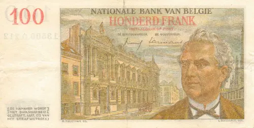 Belgian 100 Franc Banknote Front Issued 1952 (type Centenaire) accepted for exchange