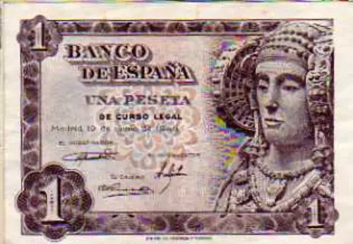 1 Spanish Peseta banknote (Dame of Elche) Front Issued 1948 Accepted For Exchange