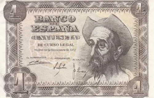 Spanish 1 Peseta Banknote Front Issued 1951 Accepted For Exchange