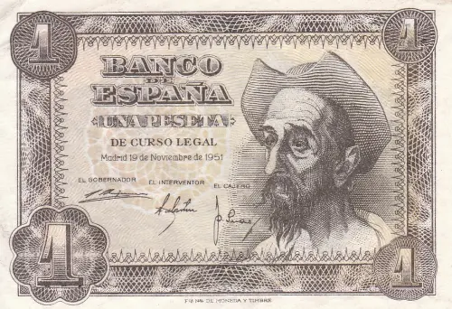 Spanish 1 Peseta Banknote Front Issued 1951 Accepted For Exchange