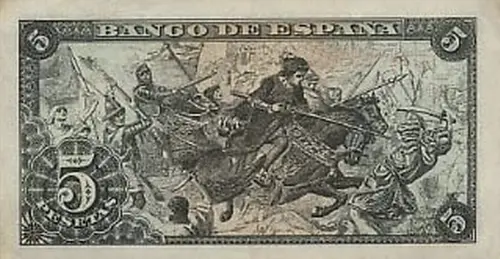 Spanish 5 Peseta Banknote Front Issued 1945 Accepted For Exchange