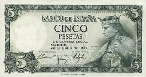 Spanish 5 Peseta Banknote Front Issued 1954 Accepted For Exchange