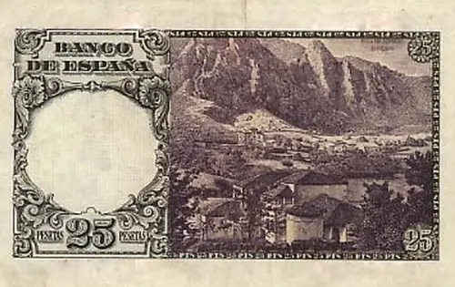 Spanish 25 Peseta Banknote Front Issued 1946 Accepted For Exchange
