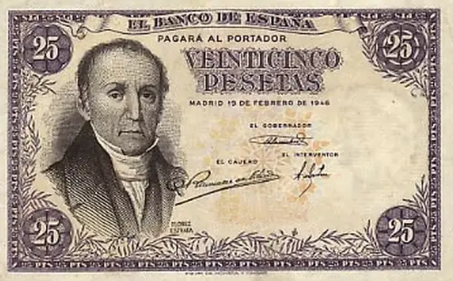 Spanish 25 Peseta Banknote Front Issued 1946 Accepted For Exchange