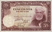 Spanish 50 Peseta Banknote Front Issued 1951 Accepted For Exchange