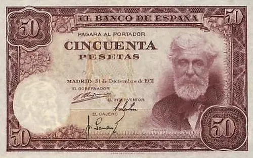 Spanish 50 Peseta Banknote Front Issued 1951 Accepted For Exchange