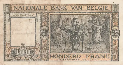 Belgian 100 Franc Banknote (type Dynastie) Front Issued 1945 accepted for exchange