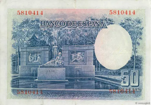 Spanish 50 Peseta Banknote Front Issued 1935 Accepted For Exchange