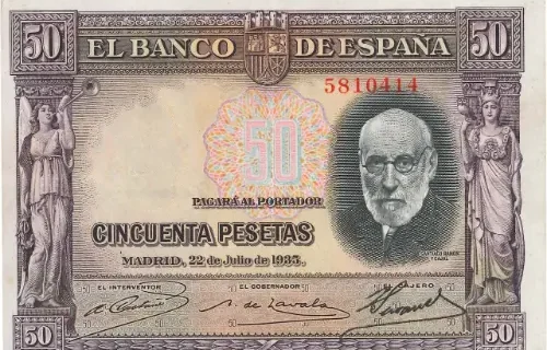 Spanish 50 Peseta Banknote Front Issued 1935 Accepted For Exchange