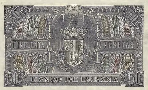 Spanish 50 Peseta Banknote Front Issued 1940 Accepted For Exchange