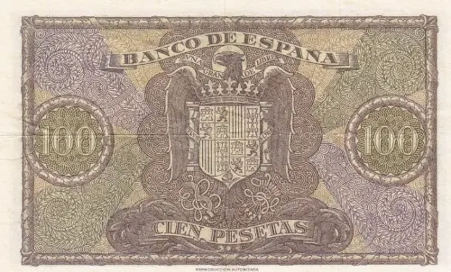 Spanish 100 Peseta Banknote Front Issued 1940 Accepted For Exchange