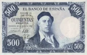 Spanish 500 Peseta Banknote Front Issued 1954 Accepted For Exchange