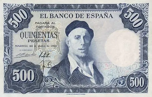 Spanish 500 Peseta Banknote Front Issued 1954 Accepted For Exchange
