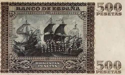 Spanish 500 Peseta Banknote Front Issued 1940 Accepted For Exchange