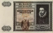 Spanish 500 Peseta Banknote Front Issued 1940 Accepted For Exchange