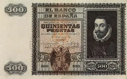 Spanish 500 Peseta Banknote Front Issued 1940 Accepted For Exchange