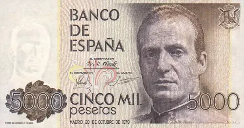 Spanish 5000 Peseta Banknote Front Issued 1979 Accepted For Exchange