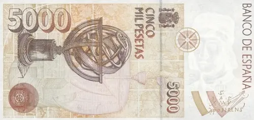 Spanish 5000 Peseta Banknote Front Issued 1993 Accepted For Exchange