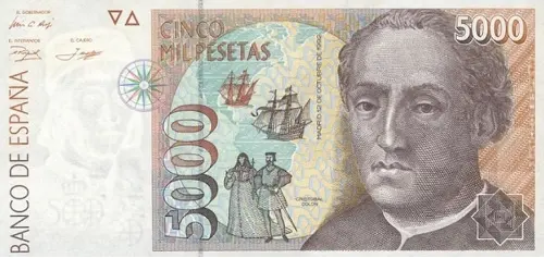 Spanish 5000 Peseta Banknote Front Issued 1993 Accepted For Exchange
