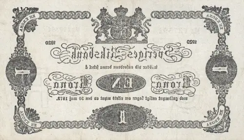 Swedish 1 Krona Banknote Front Issued 1920 Accepted For Exchange