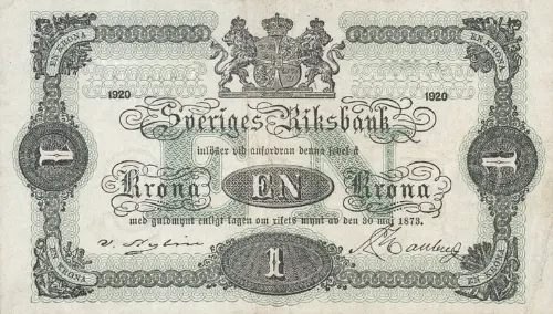 Swedish 1 Krona Banknote Front Issued 1920 Accepted For Exchange