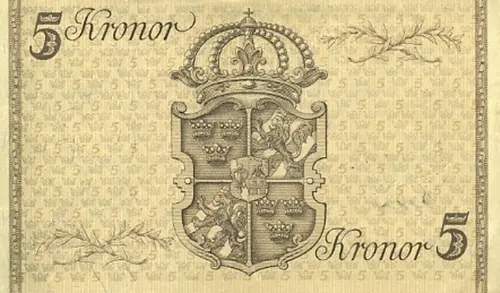 Swedish 5 Krona Banknote Front Issued 1948 Accepted For Exchange