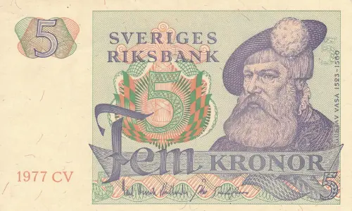 Swedish 5 Krona Banknote Front Issued 1977 Accepted For Exchange
