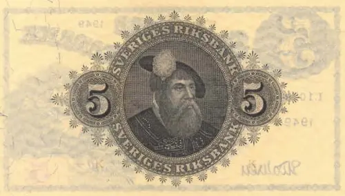 Swedish 5 Krona Banknote Front Issued 1949 Accepted For Exchange