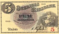 Swedish 5 Krona Banknote Front Issued 1949 Accepted For Exchange