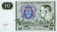 Swedish 10 Krona Banknote Front Issued 1980 Accepted For Exchange