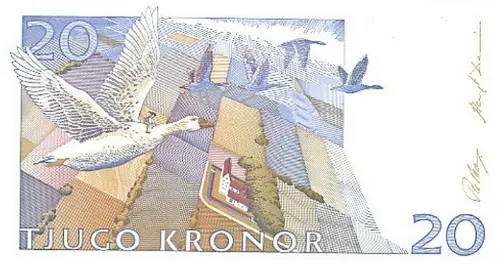 Swedish 20 Krona Banknote Front Issued 1991 Accepted For Exchange