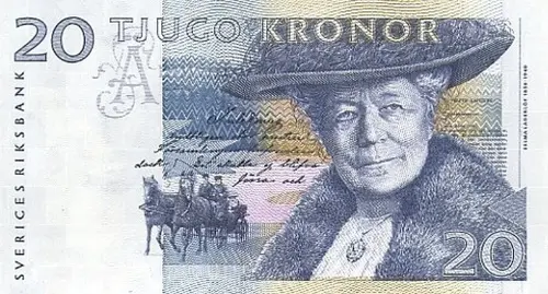 Swedish 20 Krona Banknote Front Issued 1991 Accepted For Exchange