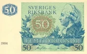 Swedish 50 Krona Banknote Front Issued 1984 Accepted For Exchange