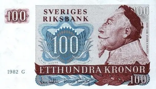 Swedish 100 Krona Banknote Front Issued 1982 Accepted For Exchange