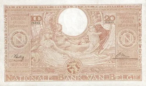 Belgian 100 Franc Banknote (type Vloors Orange French-Dutch) Front Issued 1944 accepted for exchange