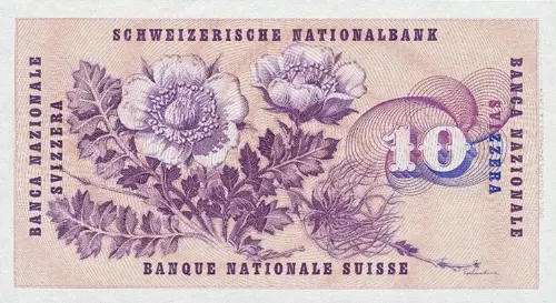 Swiss 10 Franc Banknote Front Issued 1969 Accepted For Exchange