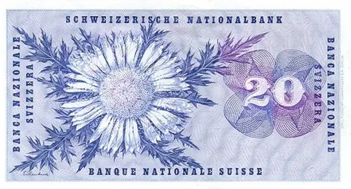 Swiss 20 Franc Banknote Front Issued 1976 Accepted For Exchange
