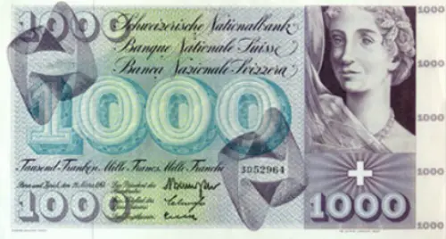 Swiss 1000 Franc Banknote Front Issued 1956 Accepted For Exchange