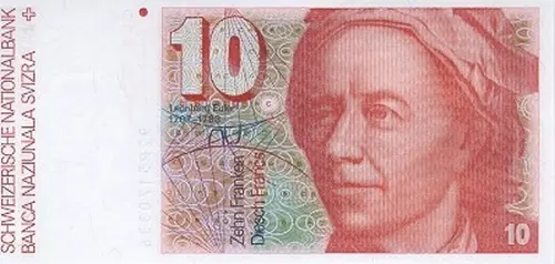 Swiss 10 Franc Banknote Front Issued 1992 Accepted For Exchange