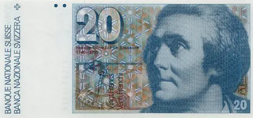 Swiss 20 Franc Banknote Front Issued 1978 Accepted For Exchange