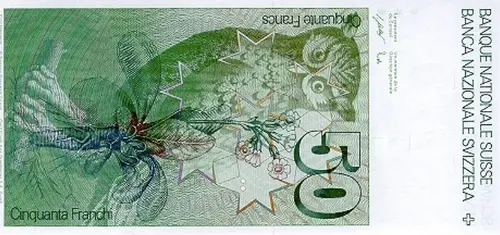 Swiss 50 Franc Banknote Front Issued 1988 Accepted For Exchange