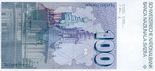 Swiss 100 Franc Banknote Front Issued 1993 Accepted For Exchange