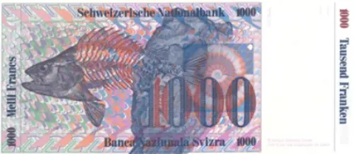 Swiss 1000 Franc Banknote Front Issued 1984 Accepted For Exchange